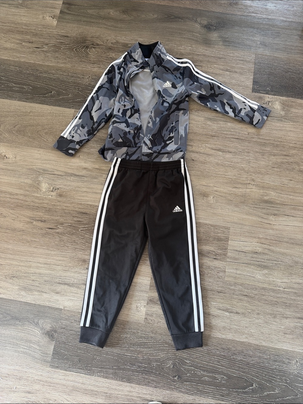 adidas Black & Gray Camo Kids Track Set